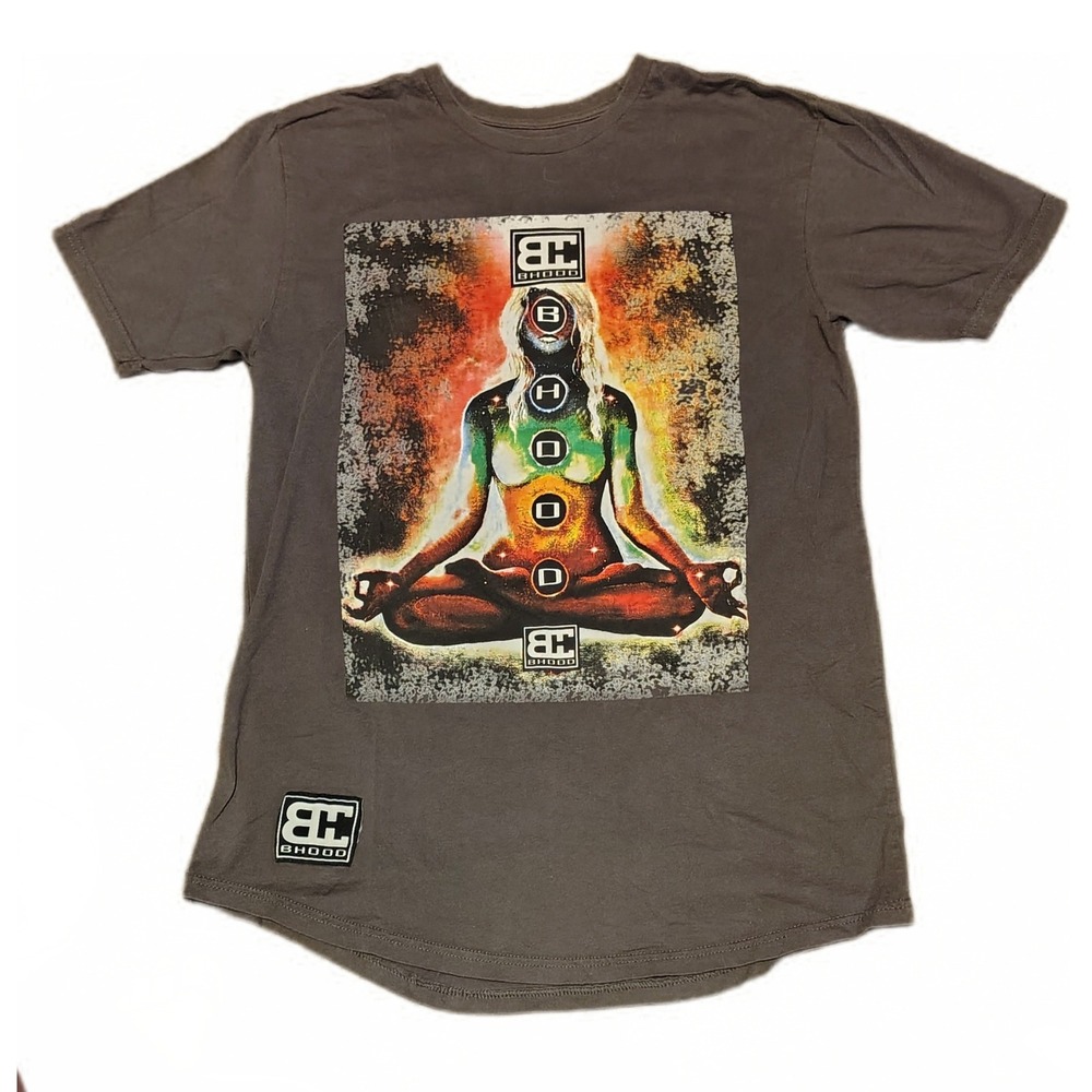 BHOOD Mens Meditating Chakras Graphic Tee Medium Charcoal Gray Y2K Streetwear